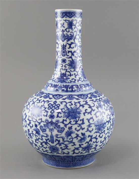 A Chinese blue and white bottle vase, Daoguang seal mark but later, H. 29cm